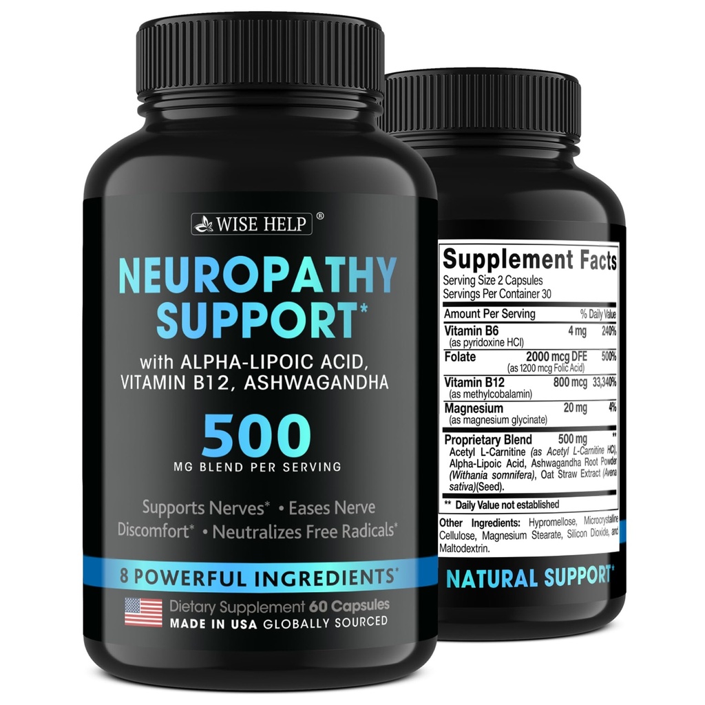 Neuropatie Podpora přírodní Nerve Discomfort Relief - Made in USA - Nerve Antioxidant pro trigeminální Neuralgie, Diabetická a periferní neuropatie - Hands, Neck, Notes & Toes Treatment Formule - 60 Caps