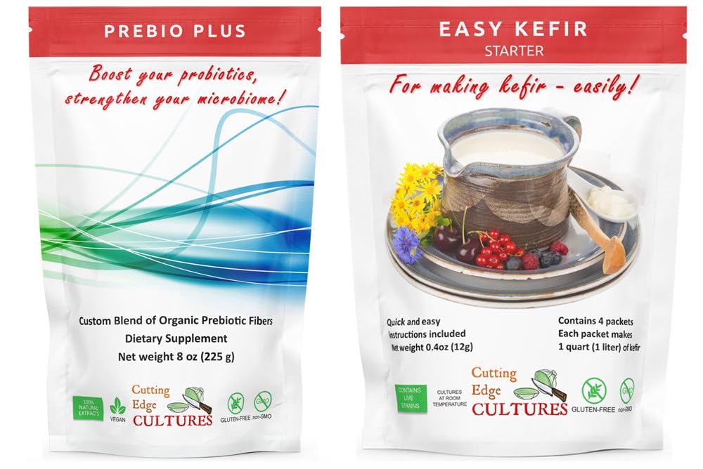 Řezání hrany kultury Prebio Plus + Kefir Starter Kultura Prebiotic Fiber Powder Nejlepší vlastní směs organických prebiotických vláken doplněk stravy (1 Prebio Plus + 1 Kefir 20g)