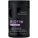 Sports Research ® Biotin 10,000mcg s organickým kokosovým olejem - Biotin (Vitamin B7) pro zdravou pleť a podporu vlasů * - pro ženy a muže - Vegan, Non- GMO, gluten & Soy- Free - 30 Veggie Softgels