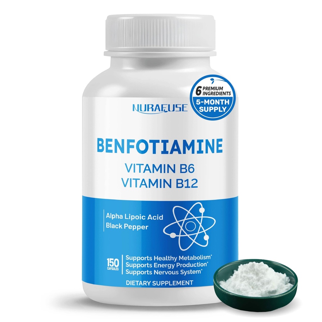 Lipozomální Benfotiamin s vitaminem B6, vitaminem B12, kyselinou alfa, kurkuminem - podpora zdravého metabolismu, energetické hladiny - Vyrobeno a testováno v USA