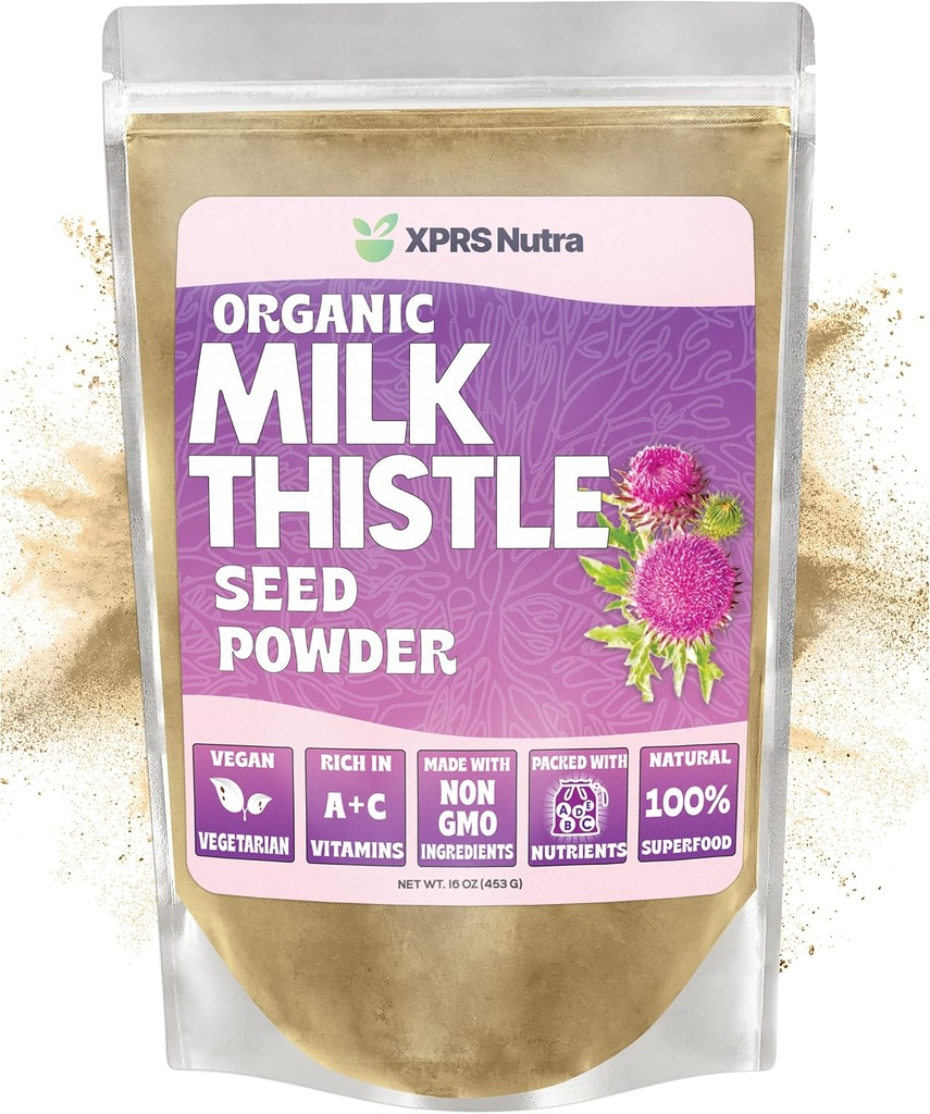 XPRS Nutra Organic Milk Thistle Seed Powder - Premium Milk Thistle Powder Rich in Silymarin and Antioxidants - Milk Thistle Seeds Support Jacob Health - Vegan Friendly Milk Thistle Organic (16 Ounce)