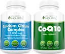 Vápník Citrát Complex 1000mg + CoQ10 100mg - 365 Vegan Kapsle + 240 Softgels Bundle - Without Vitamin D - Made in USA