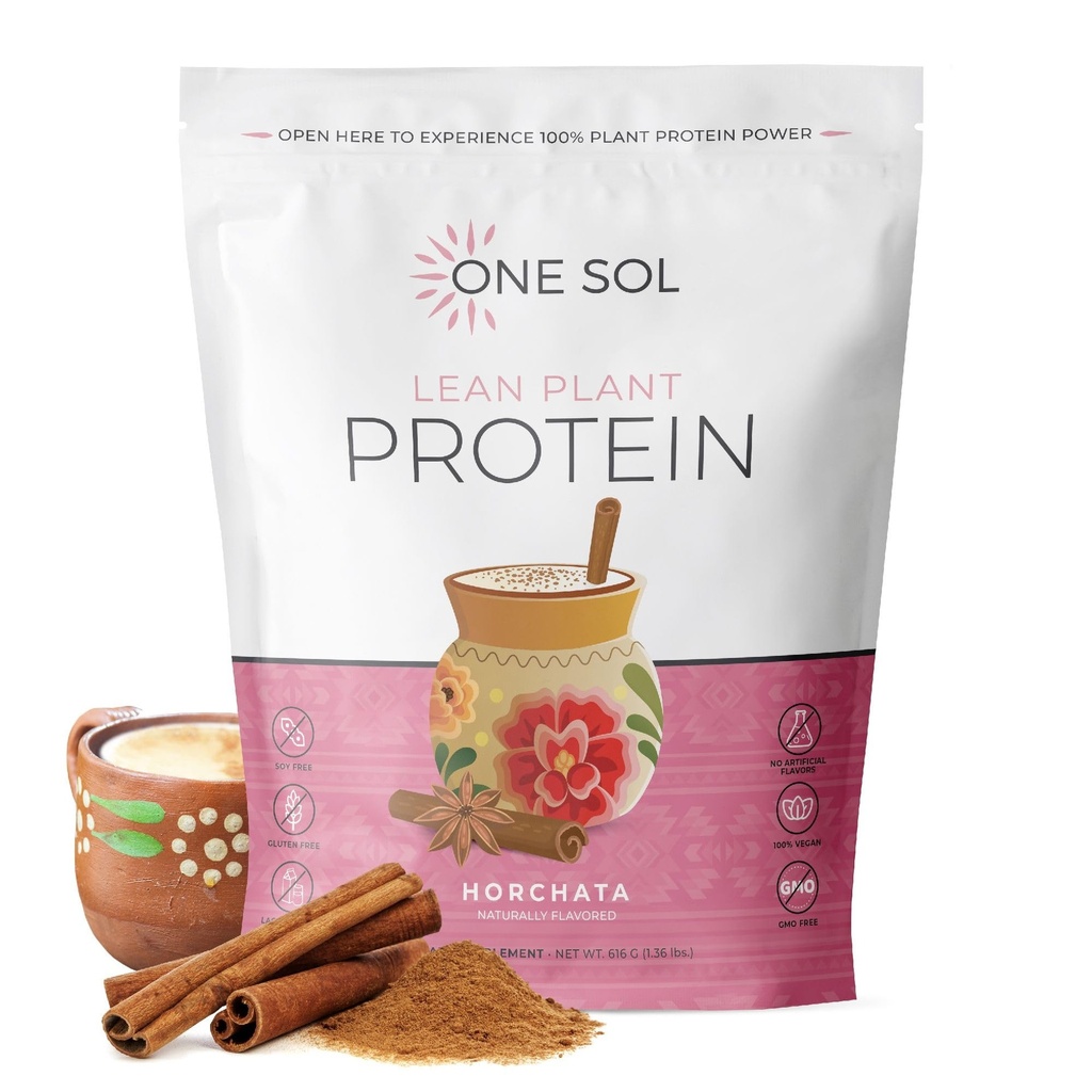 Jeden Sol Lean Plant- Based Protein Powder, Pea & Brown Rice Protein, Low Carb, Vegan Friendly - gluten, laktóza, & Soy Free - No Add Sugar, Non- GMO, Clean Nutrition, No Floating (Horchata)