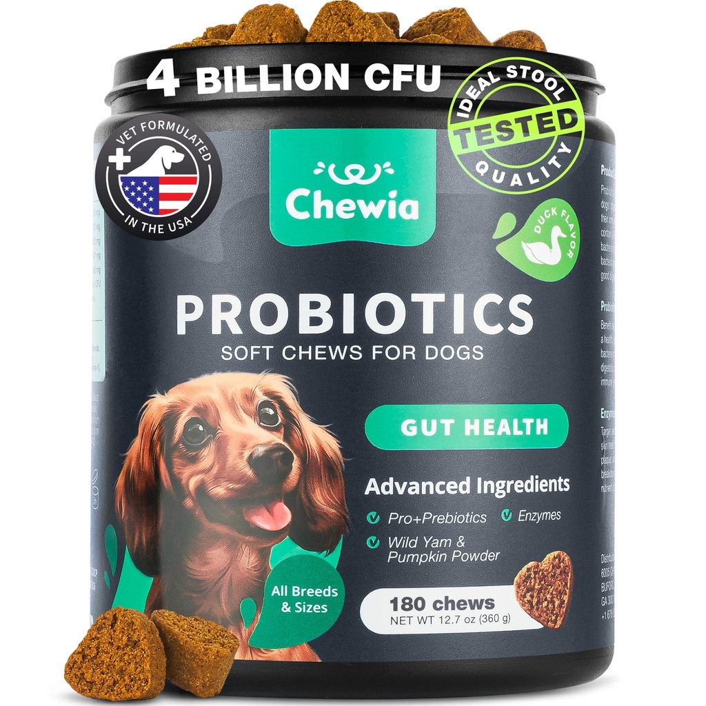 Probiotika pro psy Gut Zdraví, Digestion, Imunita, Kvasinková rovnováha, Svědění kůže, Alergie Support - Pes Probiotické žvýkání s trávicími enzymy pro Gut Flora- Měkké léčby s dýně a kvasnicový prášek