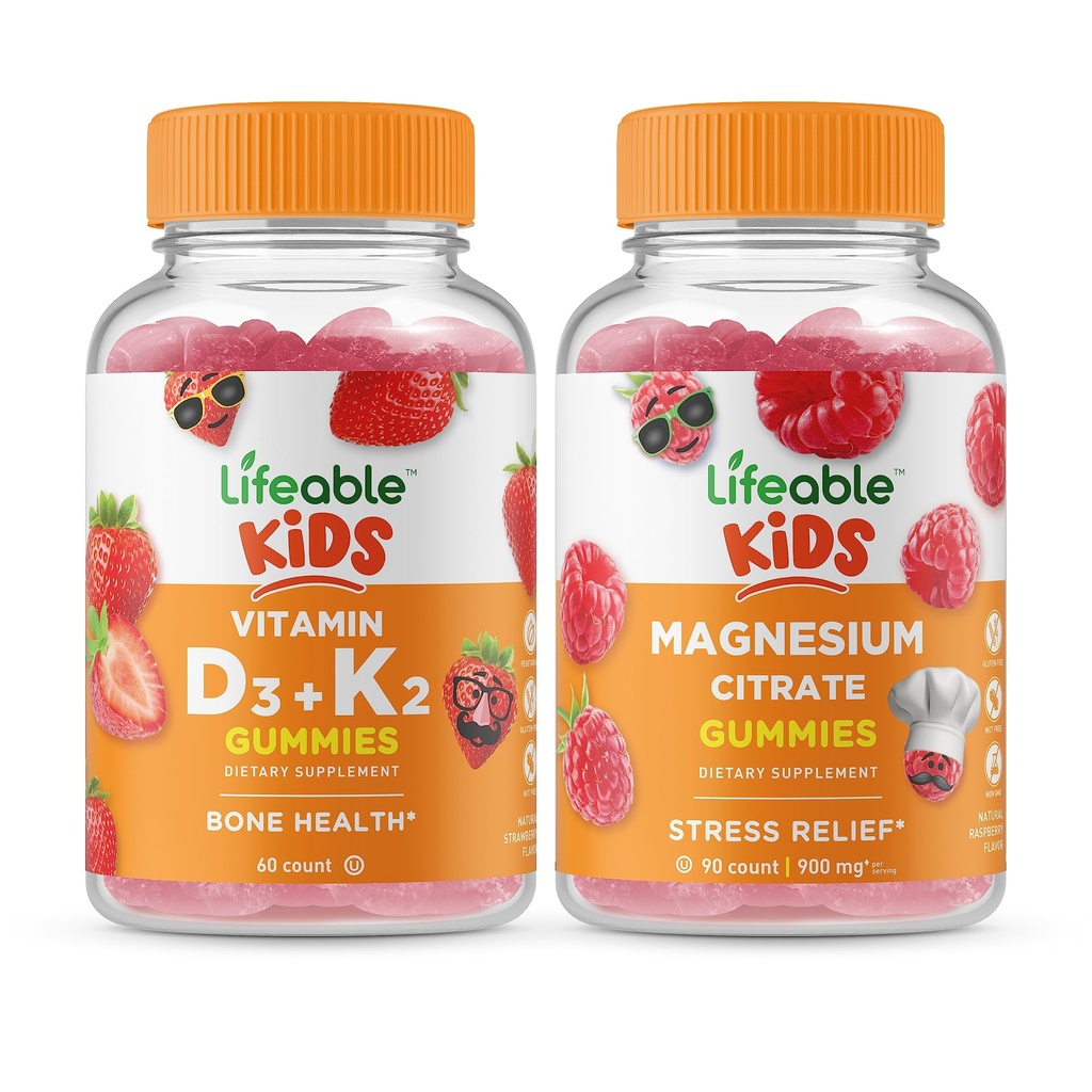 Živý vitamín D3 + Vitamin K2 Děti + hořčík Děti, Gummies Bundle - Velký Ochutnávka, Vitamin dodatek, gluten zdarma, GMO zdarma, Žvýkací žlab