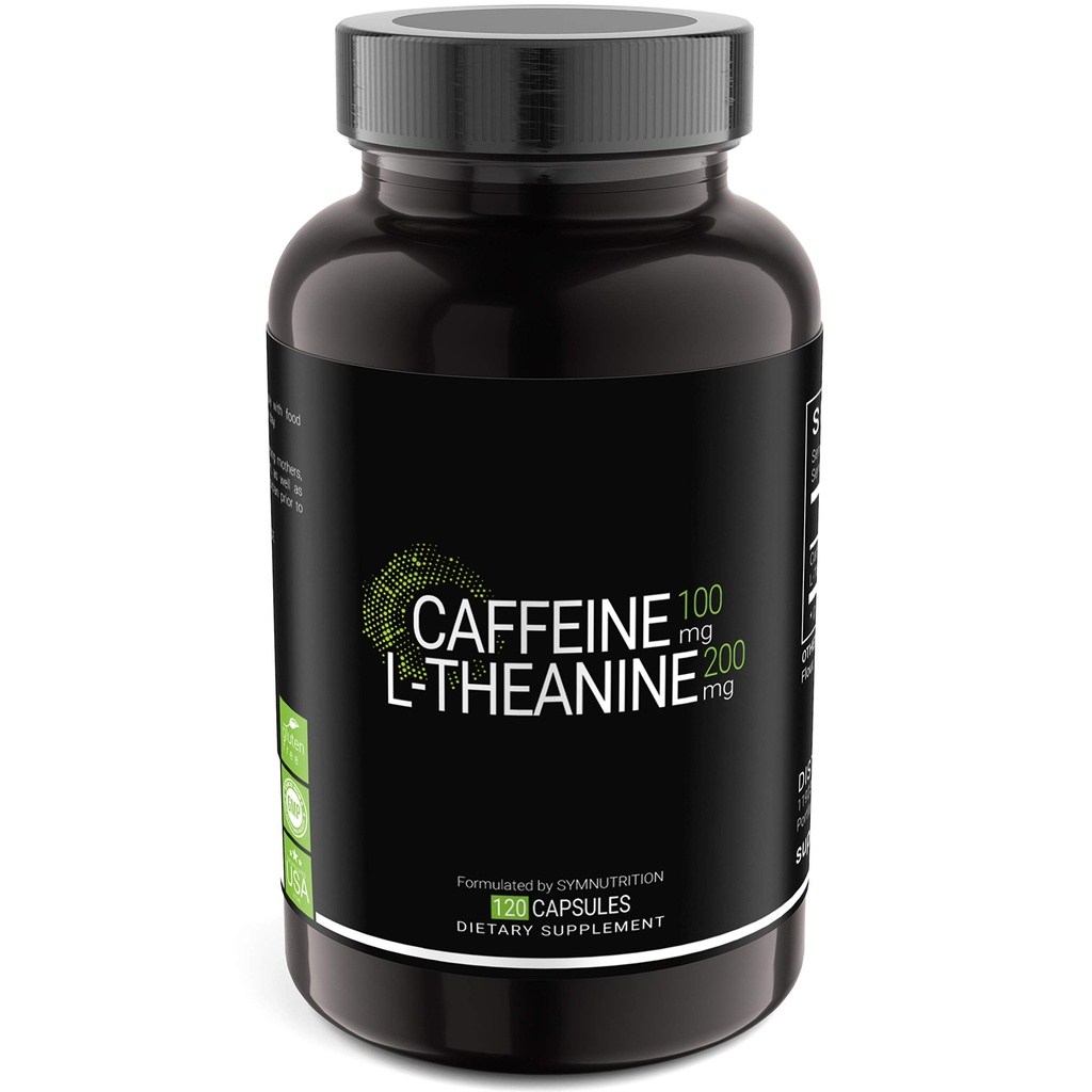 SYMNITION Caffeine 100mg, L- Theanine 200mg - 120 Count (V- Kapsle) / 120 Servings: Vyrobeno v cGMP- Registered Facility v USA; Vegan & gluten zdarma