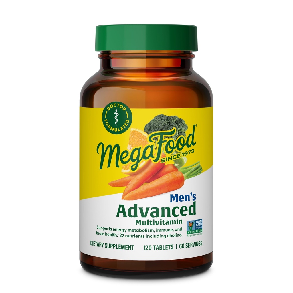 MegaFoods Muži 's Advanced Multivitamin pro muže - Doktor - Choline, Vitamin B12, Vitamin D, Vitamin C & Zinek - Brain Health & Imunitary Support - Non- GMO - Vegetarian - 120 Tabs (60 Služeb)