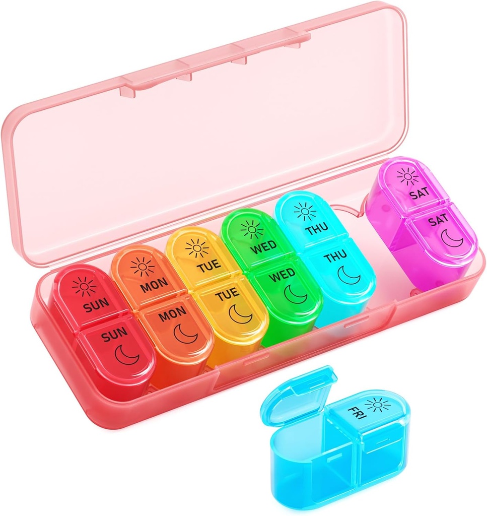 Betife Weekly Pill Organizátor 2 krát denně, 7 den Pill Box AM PM, Přenosný cestovní Pill Pouzdro, Denní Pill Kontejner Den a noc, Lékařský Organizátor pro léky, Vitamin nebo dodatek