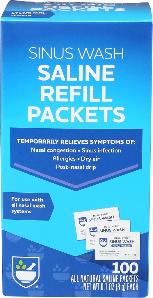 Rite Aid Sinus Wash Refill Kit, Individuálně zabalené Saline Packets - 100 Počet 124; Nasal / Alergics Relief Saline Solution for Neti Pots Auth124; Nasal Rinse
