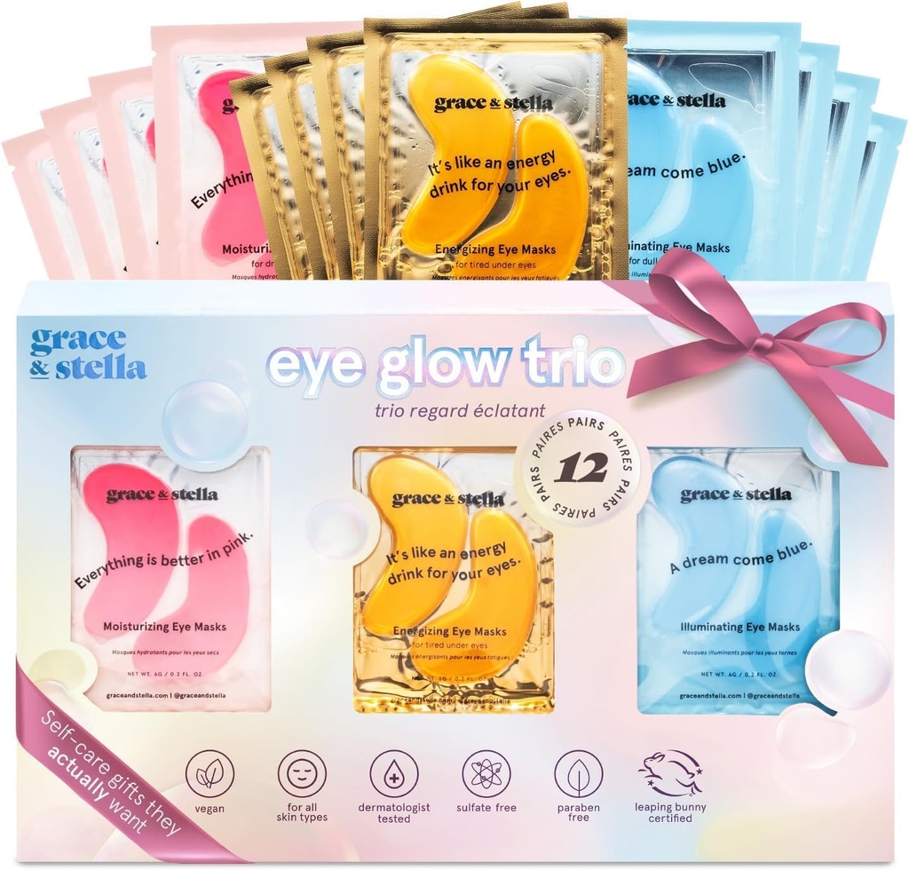 Grace & Stella Under Eye Patches (12 párů) Oční masky pro Puffy Eyes a Dark Circles - Stocking Stuffers, Vánoční dárky pro ženy - Dárky pro narozeniny, Bachelorette Party, družičky, Self Care