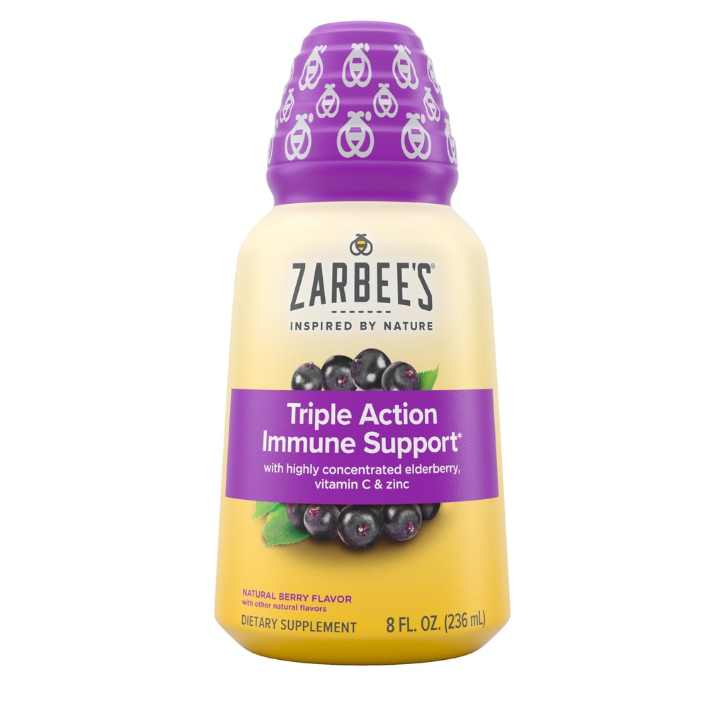 Zarbee 's Liquid Daily Imunitary Support, High Concentrate Liquid, s Real Elderberry Vitamin C & Zinek, Black Elderberry Flavor, Pro denní použití, 8 Fl Oz, značka je Zarbee "s