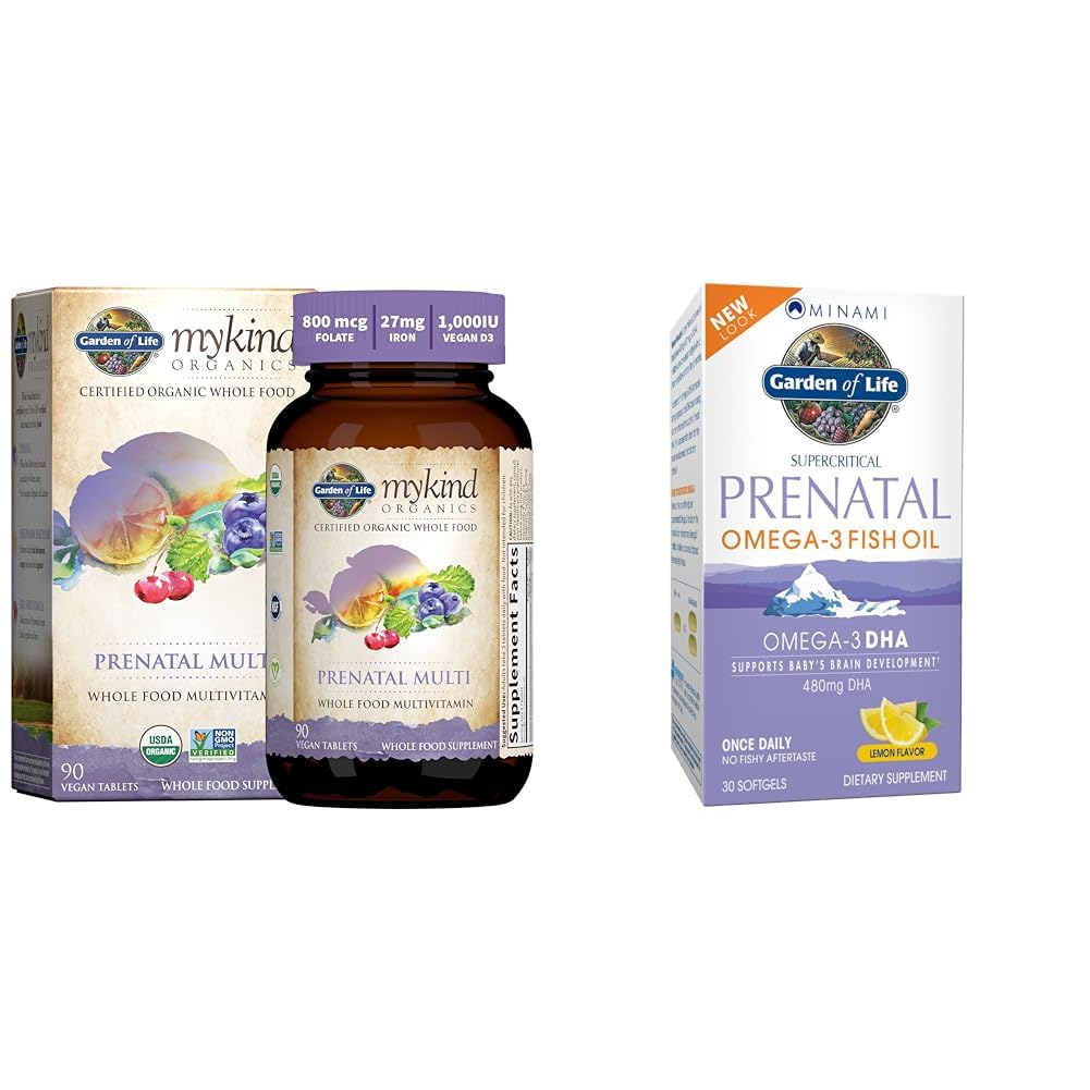 Zahrada života Dámské Prenatal Multivitamin s vitamínem D3, B6, B12, C & Iron & Minami Přírodní Prenatal DHA Omega 3 Příplatek k rybím oleji, Lemon, 30 Počet