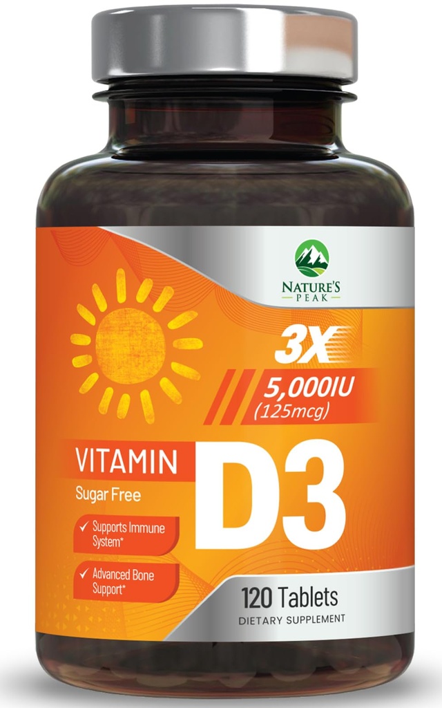 Vitamin D3 5000iu (125 mcg) Imunitní podpora zdraví - Vysoká potence vitamín D Dietní dodatek pro kosti, zuby, svaly - Příroda je VIT D, Vegan, gluten zdarma, Malina Flavor - 120 Žvýkací tablety