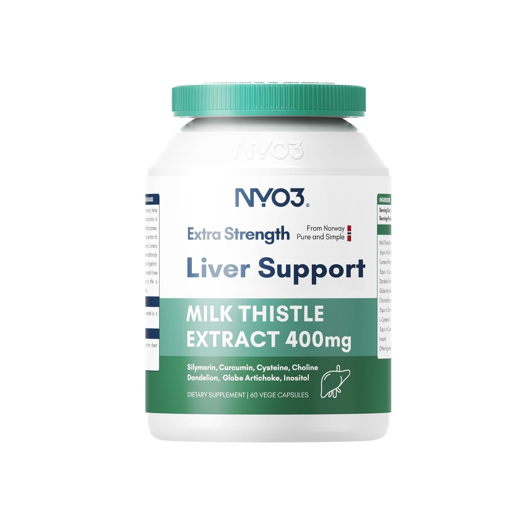 NYO3 28000mg Mléko Thistle 70: 1 Extract 400mg s Curcumin & Artichock, 83% Silymarin, 60 denní dodávka, Bylinný dodatek pro vyčištění jater Detox & Opravy, Antioxidant Support, Non- GMO