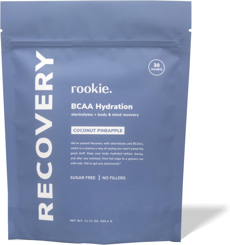 Rookie Wellness Recovery BCAA - Electrolyte and BCAA Powder with 5 g of Branched Chain Amino Acids for Muscle Recovery, Electrolytes for Hydration, & Only 10 Calories (30 Servings, Coconut Ananas)