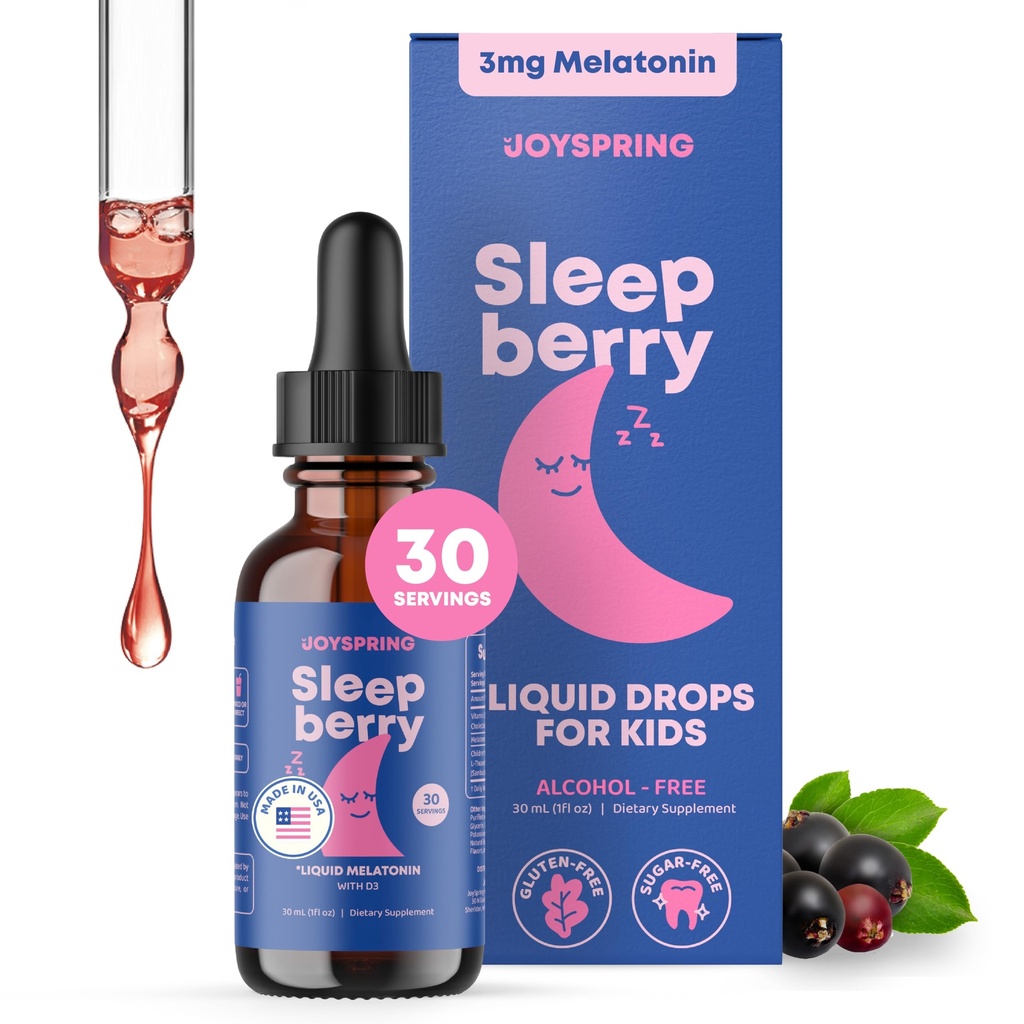 SleepBerry Liquid Melatonin pro děti - Přírodní spánková pomoc s Elderberry a vitamínem D - zvyšuje imunitní systém, zatímco oni spí (1 Fl oz)