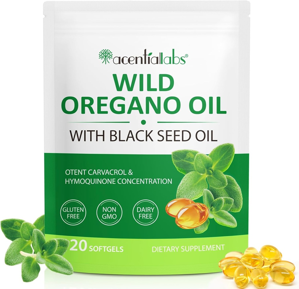 Olej Oregano Softgels, 120 Počet Oregano Oil Supplement Kapsle, Oregano Oil Kapsle, 165mg Carvacrol, 2 v 1 6000mg Oil Oregano s černým semenným olejem 200mg