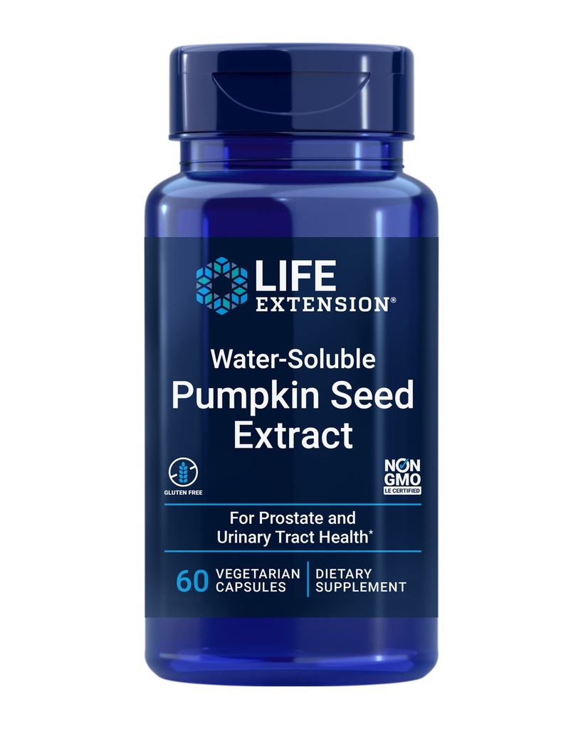 Life Extract Water- Soluble Pumpkin Seed Extract, Promotes Prostate & Urinary Tract Health, Brýle Podpora zdraví, Muži, Ženy, Gluten- Free, Non- GMO, Vegetariánské, 60 Kapsle