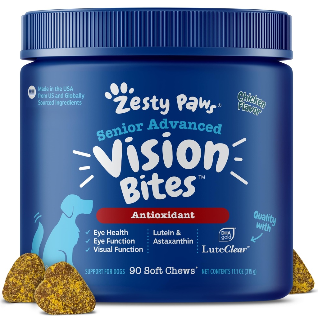 Zesty Paws Doplněk očí pro psy - Vision Support with Antioxidants & Omega 3 Fatty Acids - 90 Chews