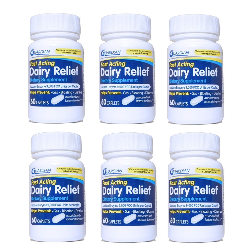 Guardian Dairy Relief Fast Acting Caplet, 9000 FCC, Lactosa Intolerance pilulky, enzym laktázy (360CT (Lattles))
