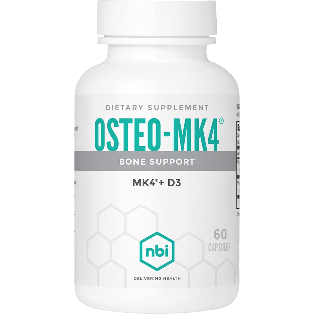 NBI Osteo- MK4 Kostní podpora 124; Vitamin D & K komplex 124; 45 mg Vitamin K2 (MK4) pro silné zdraví kostí & funkce 124; 60ct Veggie Kapsle