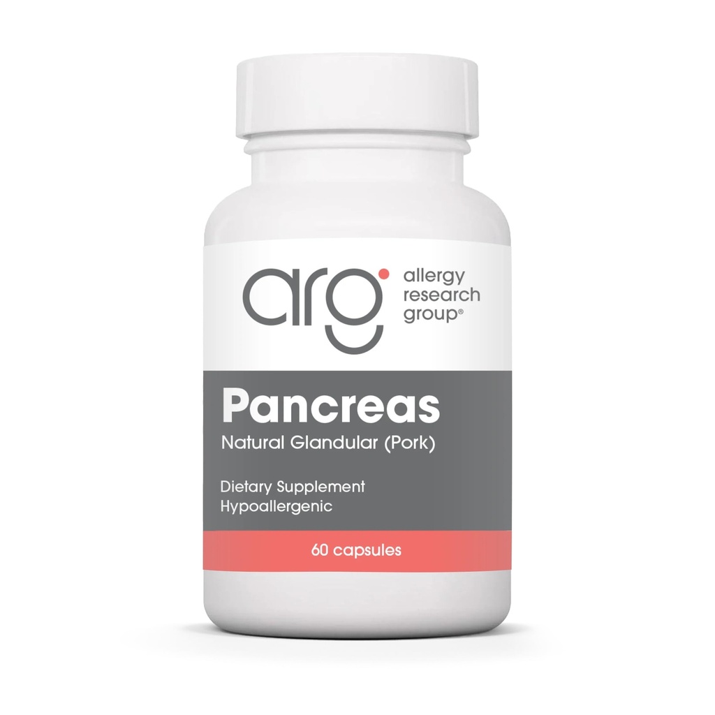 Alergie Research Group Pancreas Pork Supplement - Pancreas Natural Glandular, 425mg Pancreatic Enzymes, Digestive Enzymes Amylase, Protéza - 60 Počet