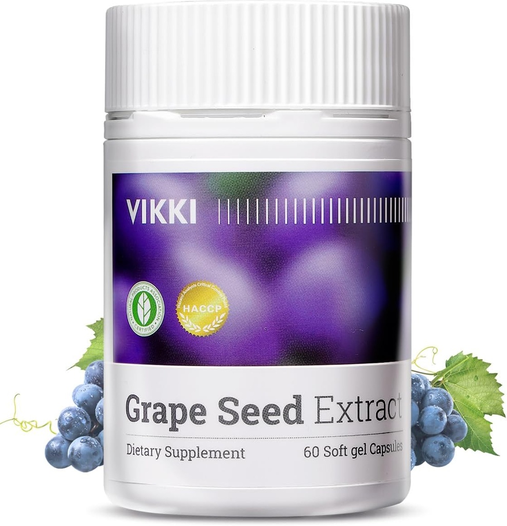 Vikki Grape Seed Extract Capsules 38100mg, 60 Count, Maximální síla s OPC Original Blueberry Essence
