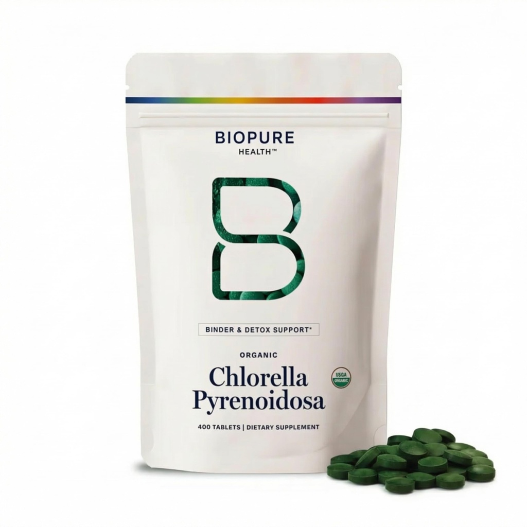 BioPure Chlorella Pyrenoidosa - 100% organické, Cracked- Cell Wall, Nutraceutical Superfood Balený s bílkovinami, vitamíny, minerály a aminokyseliny, které podporují metabolismus, detox & imunita - 400 Tablety