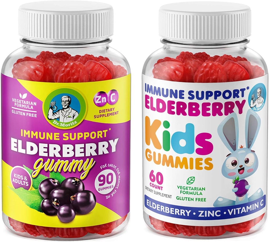 Dr. MORITZ Elderberry Gummies for Kids and Famili- Imunitary System Booster and Health Support with Black Sambucus Elderberry Extract - Vitamin a zink Herbal Imunity Boost Dodatek pro děti