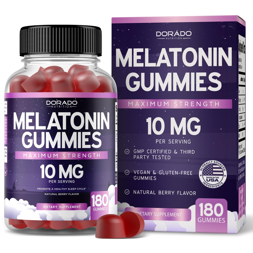 Melatonin Gummies 10mg pro dospělé (180 hrabě) - Quick Disold Melatonin Gummies - Gummy pro dospělé Obsahuje 10 mg - High potency - Mixed Berry Flavor - Non- GMO, Vegan dodatek & Made in USA