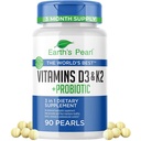 Pearl Vitamin D3 K2 5000 IU - 3- in-1 K2 D3 Vitamin dodatek s probiotika pro ženy a muže, 3- měsíční dodávka, Gut Zdravotní doplňky pro ženy a muže (90 CT)