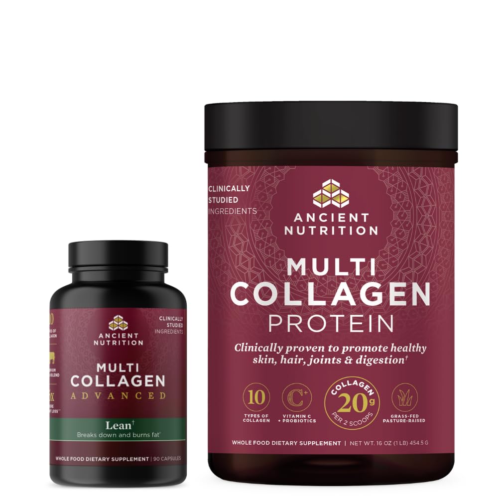 Starověké výživy Multi kolagen Advanced Kapsle, Lean, 90 Počet + Multi kolagen protein prášek, bez příchutí, 45 Služeb