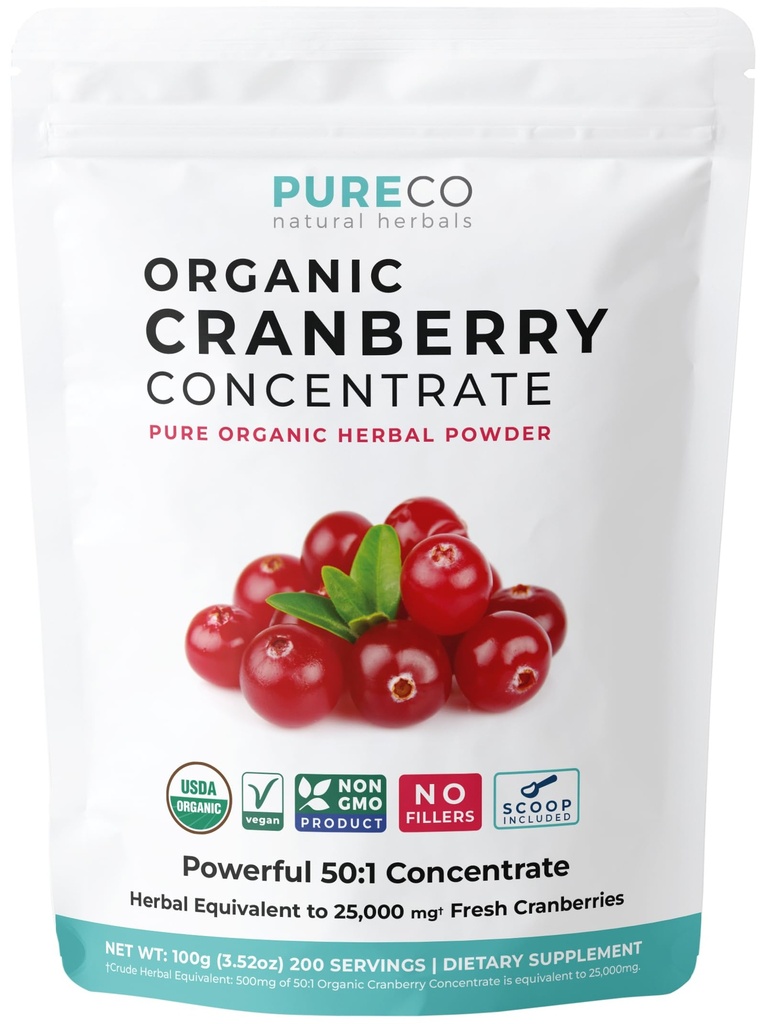 USDA Cranberry Powder Organic Certified - Organic Cranberry Juice Concentrate Support Urinary Tract Health for Women & Men - Pure Berry Concentrate Vegan Non- GMO & Filler Free (200 Služeb)