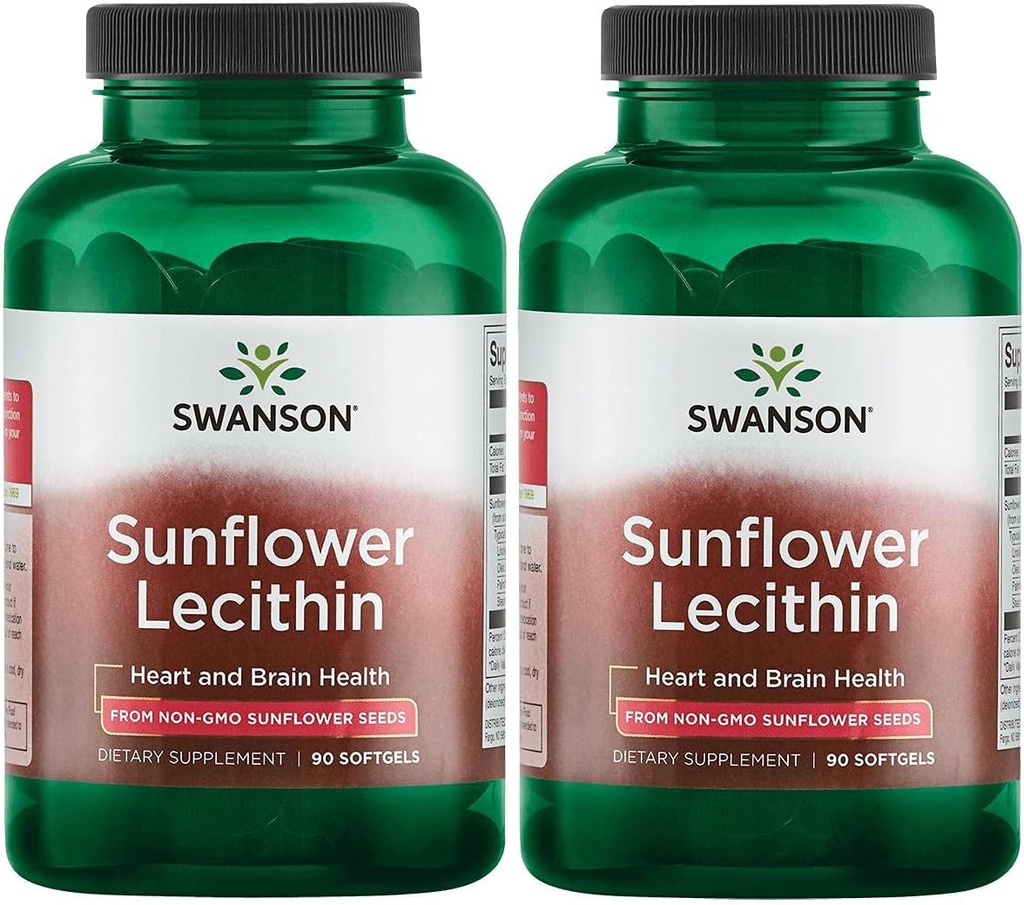Swanson Sunflower Lecithin - Bylinný dodatek na podporu zdravé funkce mozku - Přírodní vzorec podporující srdeční zdraví a zdravou rovnováhu lipidů - (90 Softgels, 1200mg každý) 2 Pack