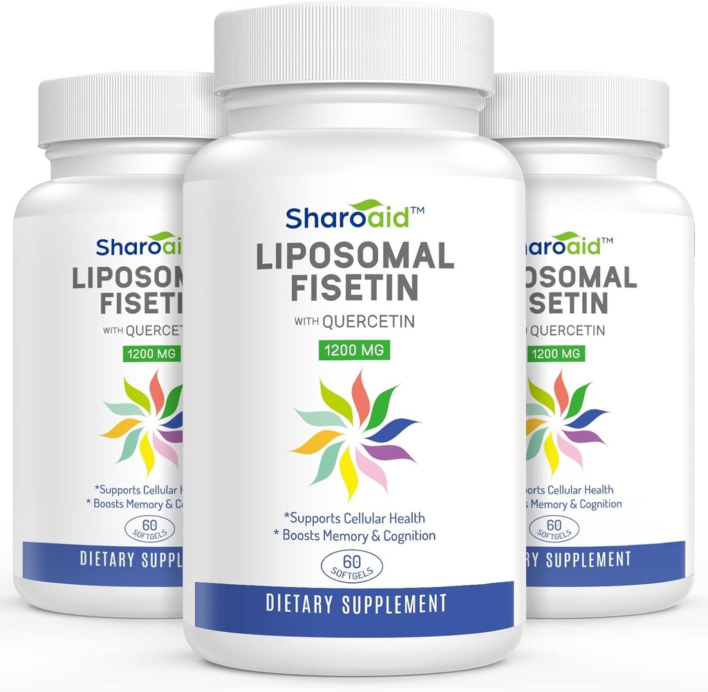 Lipozomální fisetin s doplňkem Quercetin 1200 mg na jedno podání, vysoké absorpční polyfenoly Antioxidanty pro ženy, muže, non-GMO, gluten- Free, 3 Bottle- 180