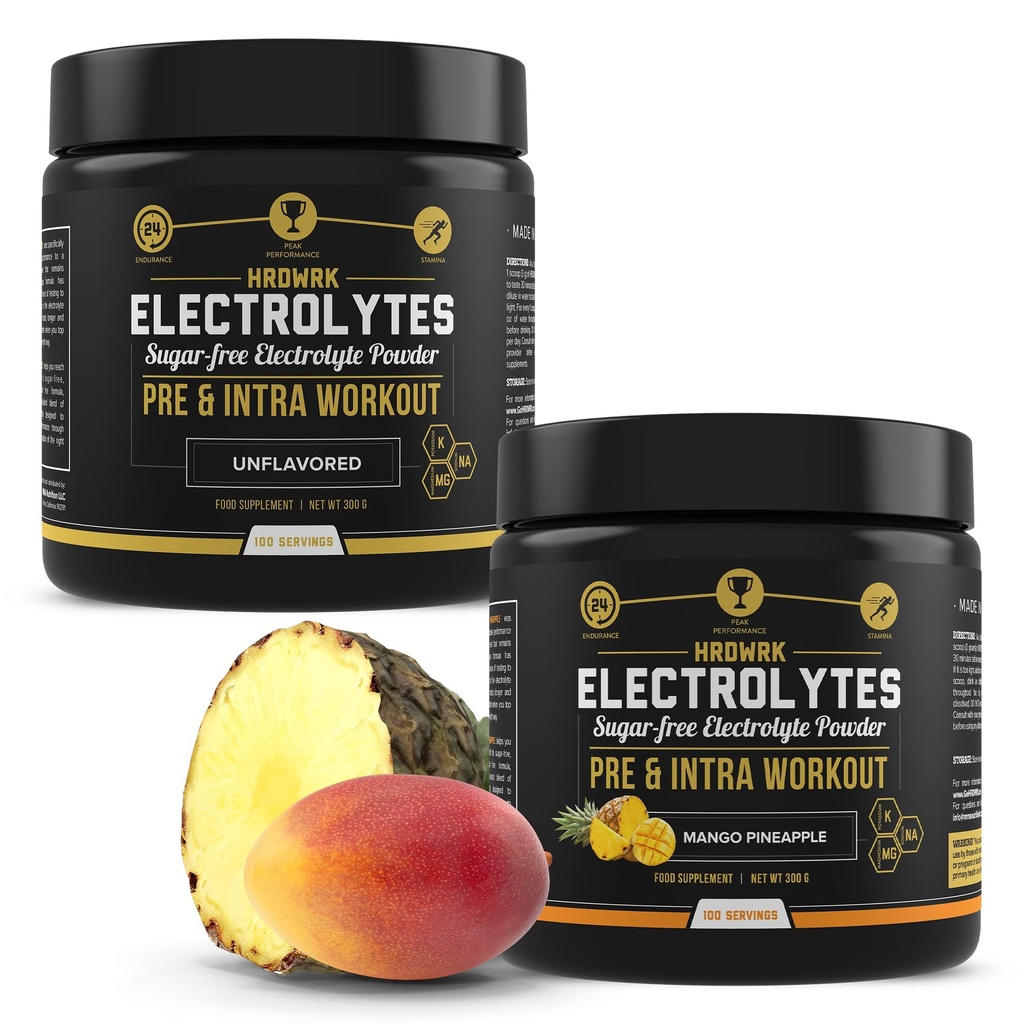 HRDWRK - 100 porcí Keto Electrolytes Powder Hydration Sugar Free - Electrolyte Powder to Boost Endurance & Reduce Únava s Electrolyty Dodatek - Neochucené & Mango Ananas Set