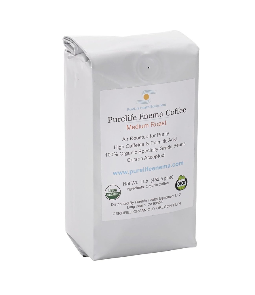 Purelife Organic Enema Coffee-Medium Air Roast - Laboratorní testování - Mold / Mycotoxin Free - Doporučeno Gerson - Pre- Ground