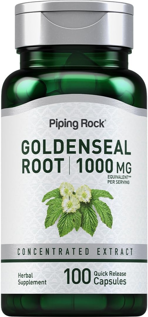 Piping Rock Goldenseal Root Kapsle 124; 1000mg CLAS124; 100 Pills CLAS124; Herbal dodatek CLAS124; Koncentrovaný extrakt CLAS124; Non- GMO, gluten zdarma