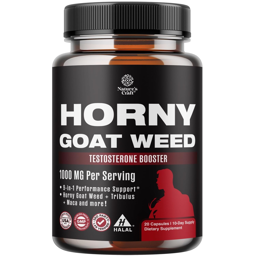 Nadržený kozí plevel pro mužské vylepšení - Extra síla Nadržený kozí plevel pro muže 1000mg na Serving Complex s Tongkat Ali Saw Palmetto Extract Panax Ginseng a Black Maca Root pro Stamina & Energy