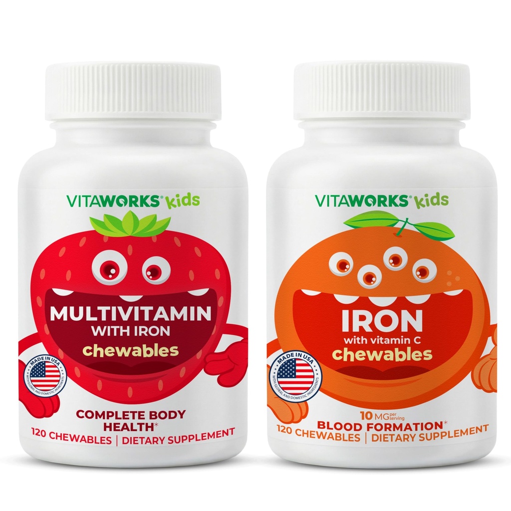 Děti Multivitamin Chewables + Iron 10mg + Vitamin C Chewables Bundle