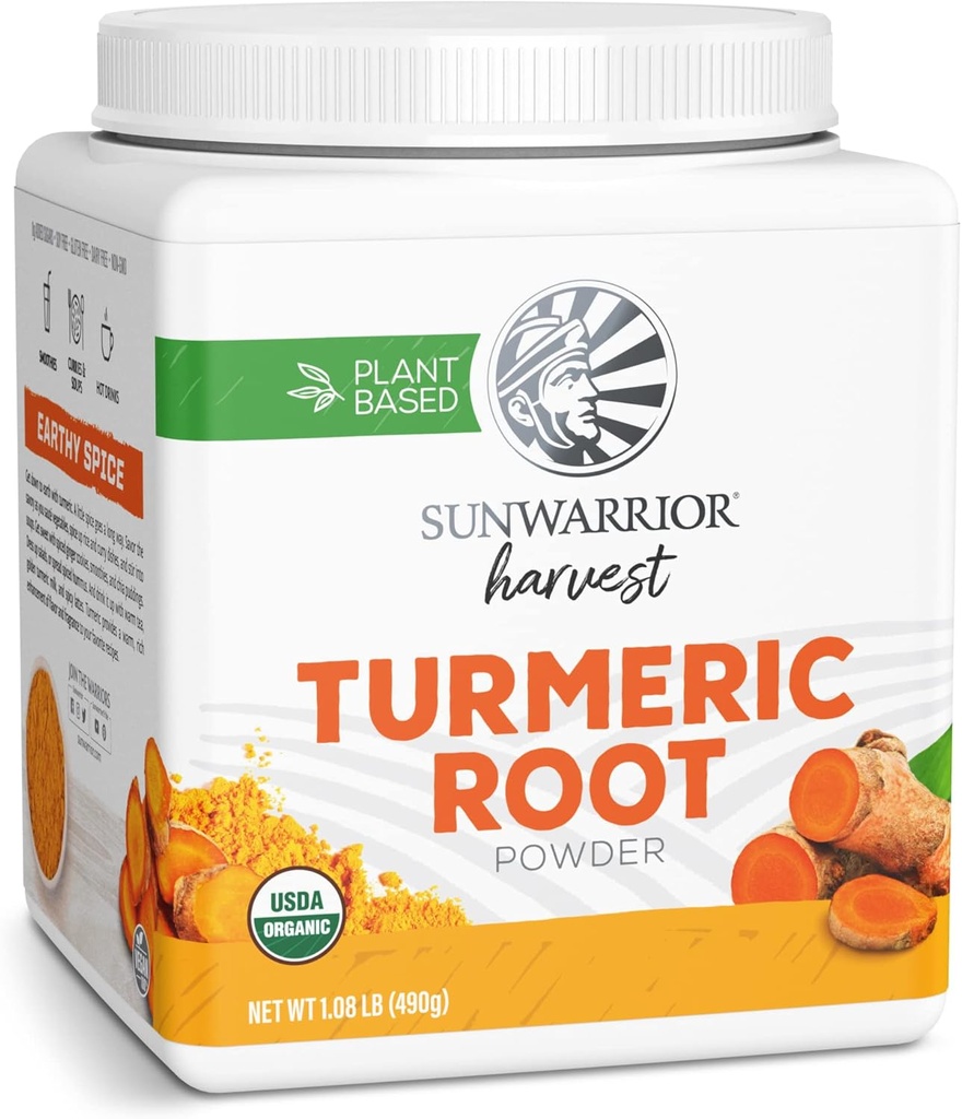Sunwarter Organic Turmeric Root Powder 124; Pure Raw Superfood Powder for Baking Smoothies and Curry OF 124; USDA Non- GMO 490g Tub (70 SRV) Organic Harvest
