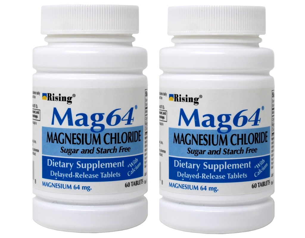 Rostoucí Mag64 Chlorid hořečnatý Dietní dodatek Zpoždění- Uvolnění tablety 64 mg, 60 tablet (balení po 2)