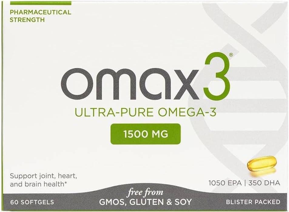 Omax3 Přírodní Omega 3 Rybí olej pilulky 1500 MG EPA DHA - Omega3 mastné kyseliny doplňky Muscle & Joint - Gluten Free, Wild Caught, Non GMO, 60denní zásobovací blistr balení (2 krabice)