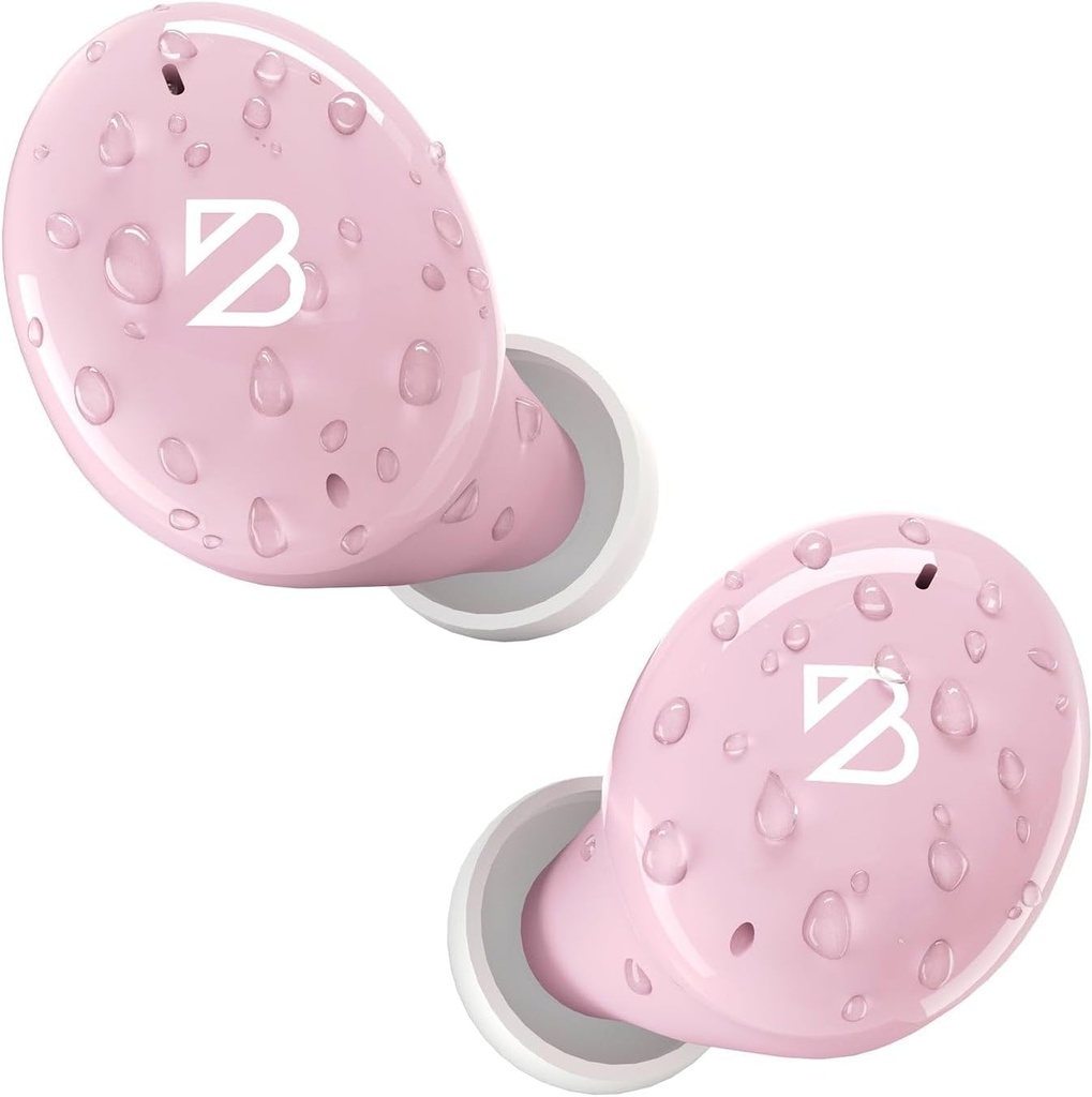 Back Bay Audio Tempo 30 Bezdrátové sluchátka pro malé uši - Award-Winning Sound, Sweatproof Bluetooth Earbucks, Pohodlné ušní budky pro ženy, Růžová sluchátka malá ušní kanály, Dlouhé baterie sluchátka