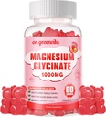 Glycinát hořečnatý Gummies 1000mg - Bezcukerný hořčík doplněk draselný s vitaminem D, B6, CoQ10 pro klidnou náladu a spánkovou podporu - 60 Jahodové gumy