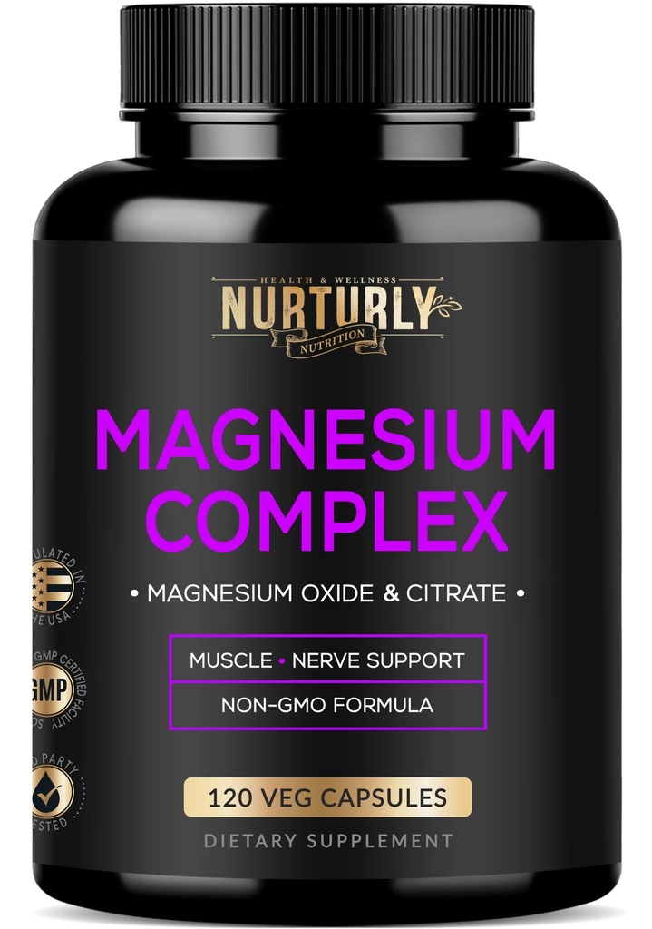 Magnesium Citrát & Oxid 500mg Komplexní dodatek - Vysoká absorpce Maximální síla - Pomáhá podporovat hustotu a sílu kostí, svalů, energie a spánku - 120 Veganské kapsle