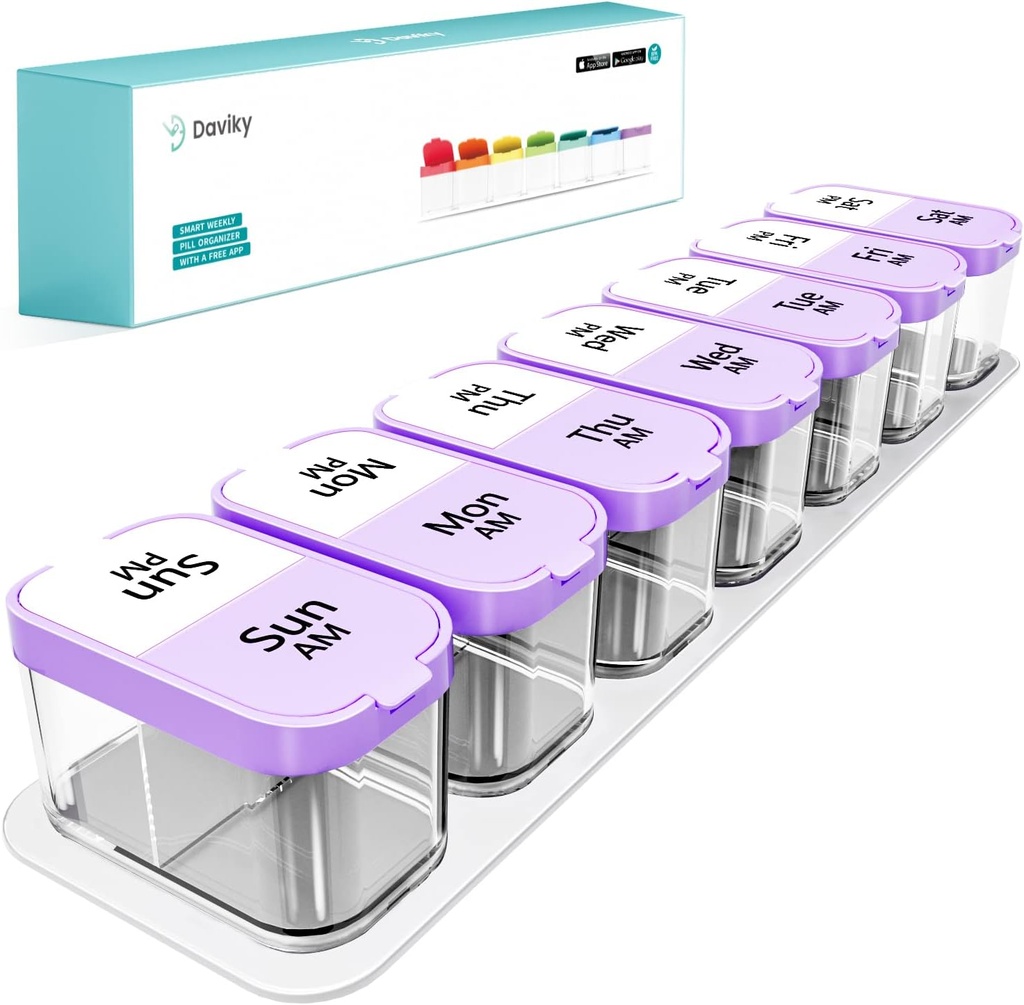 Daviky Large Pill Organizátor 7 den, Týdenní XL Pill Box 2 krát denně, Extra Big Medicine případ PM pro vitaminy, doplňky a léky