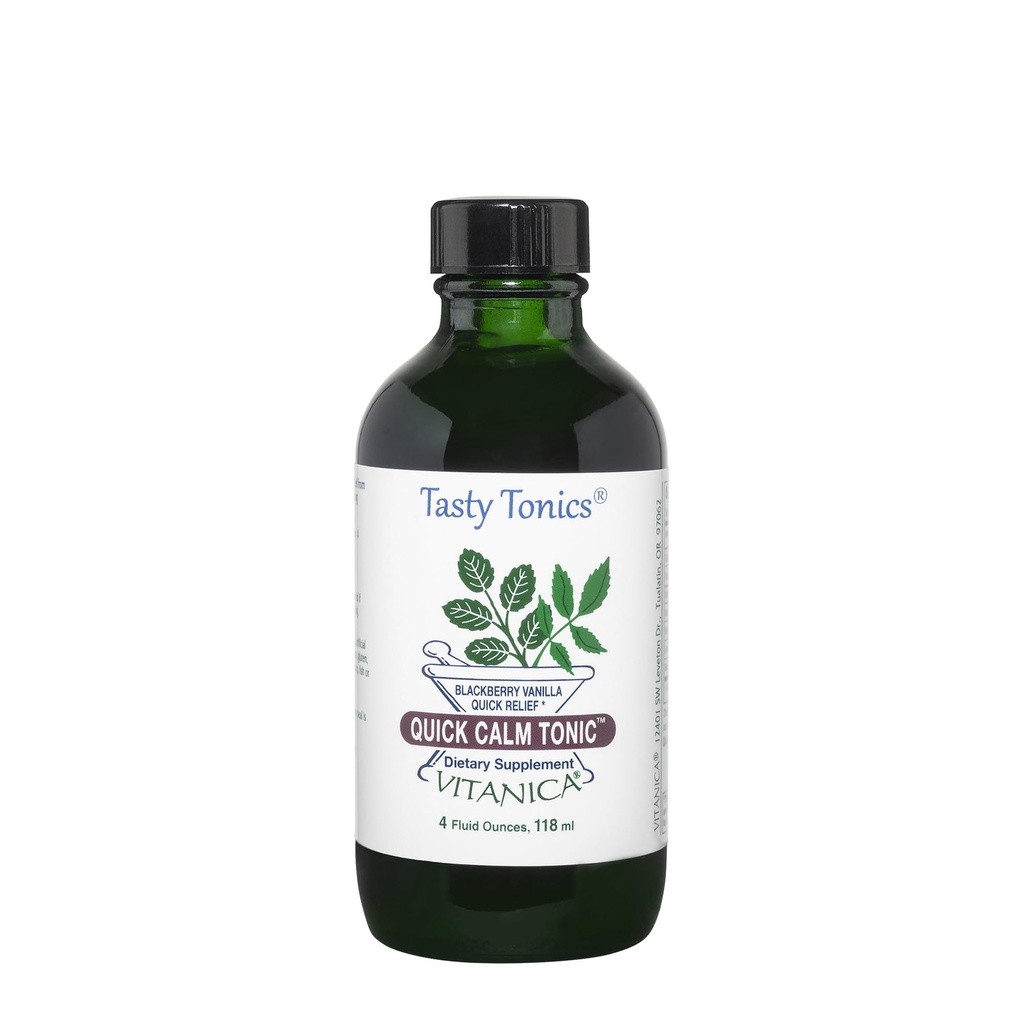 Vitanica Quick Calm Tonic - doplněk pro podporu stresu - bylinkový dodatek s levandulí, kořen kořínkový, kořen Kava & Passionflower Herb - BlackBerry Vanilla - Pro Logo - 4 Fl Oz (118 ml)