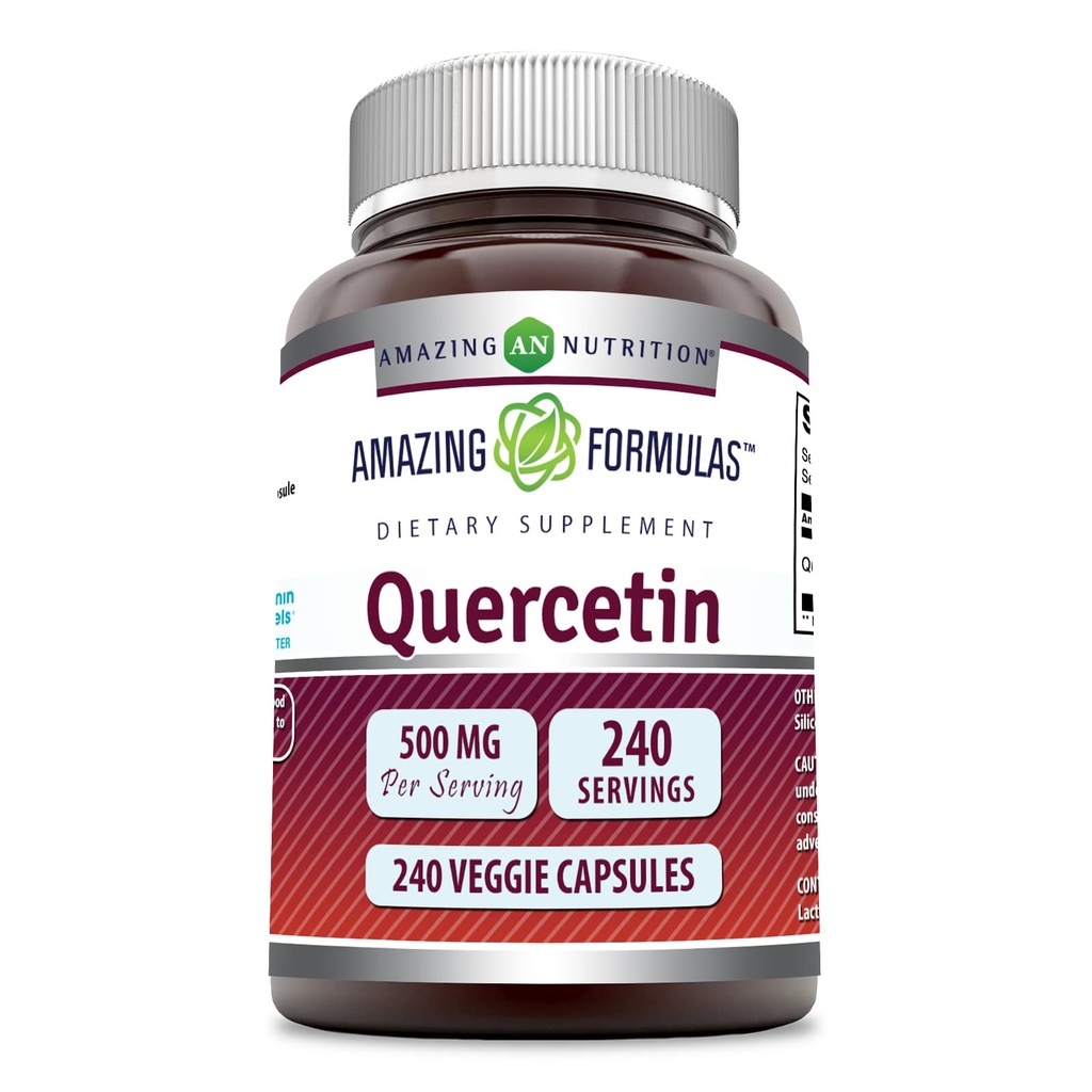 Amazing Applicas Quercetin 500mg Veggie Kapsle Dodatek 124; Non- GMO CLAS124; Gluten Free CLAS124; Podporuje celkové zdraví & Well Being (240 Počet)