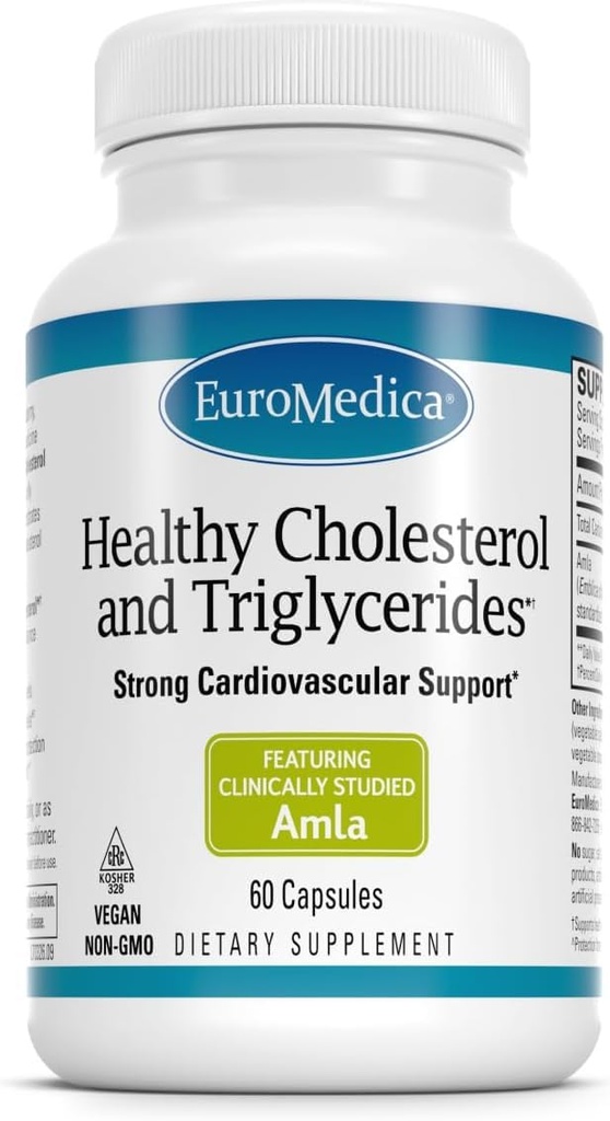 Euromedica Zdravý Cholesterol a triglyceridy - 60 Kapsle - Klinicky zkoušená Amla - Podporuje zdravé HDL a triglyceridové hladiny - Non- GMO, Vegan, Kosher - 30 Služební cesty